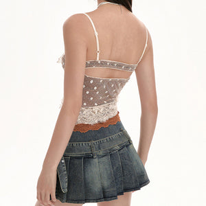 Y2K Polka Dot Lace Cami Top