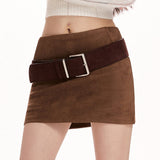 Y2K Suede Belted Mini Skirt